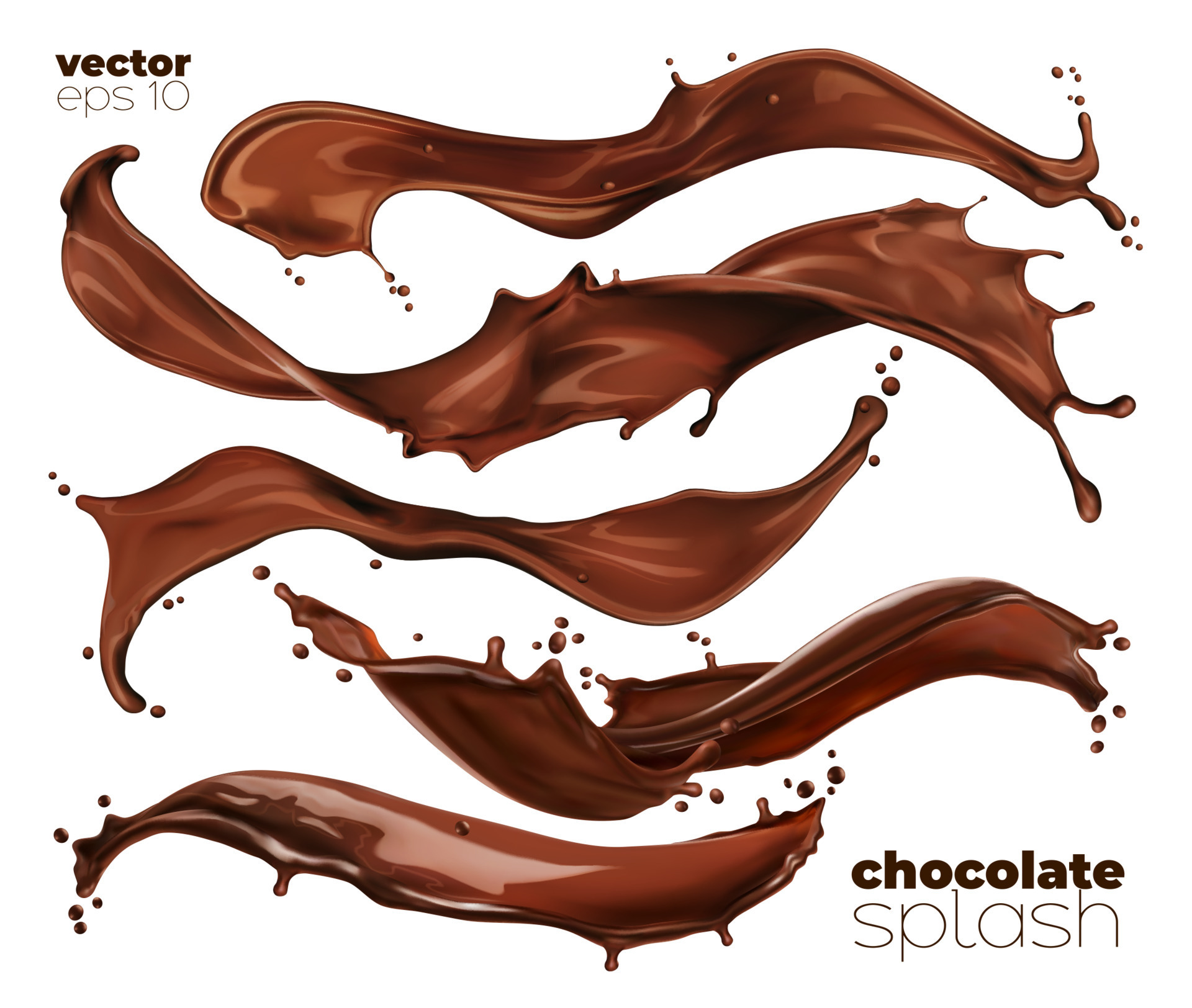 Chocolate and cocoa milk wave splash isolated set 10876658 Vector Art