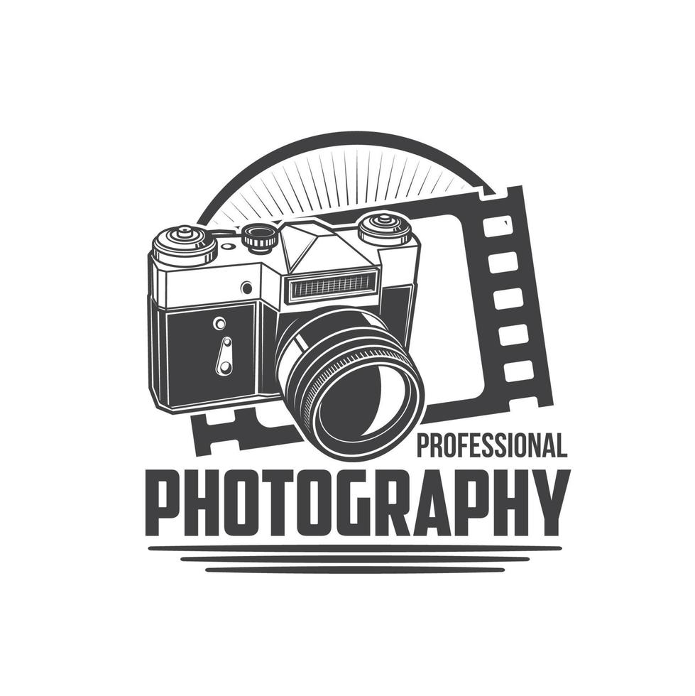 Photography school icon, photo camera and film vector