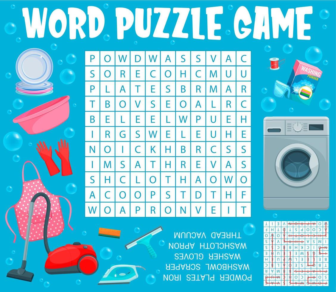 Cleaning and washing word search puzzle game 10876703 Vector Art at Vecteezy