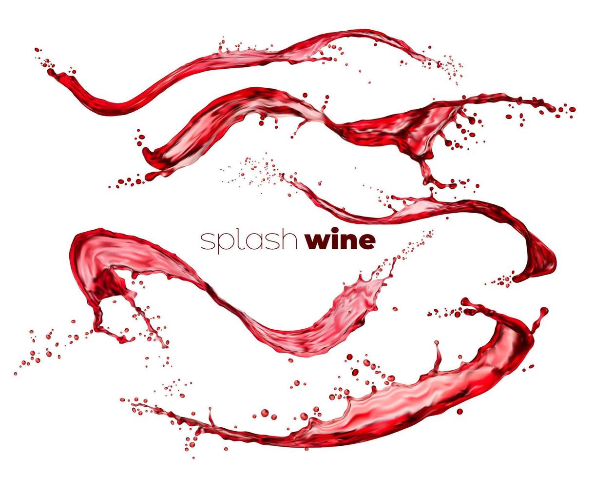 Red wine or juice wave splash, flow with drops vector