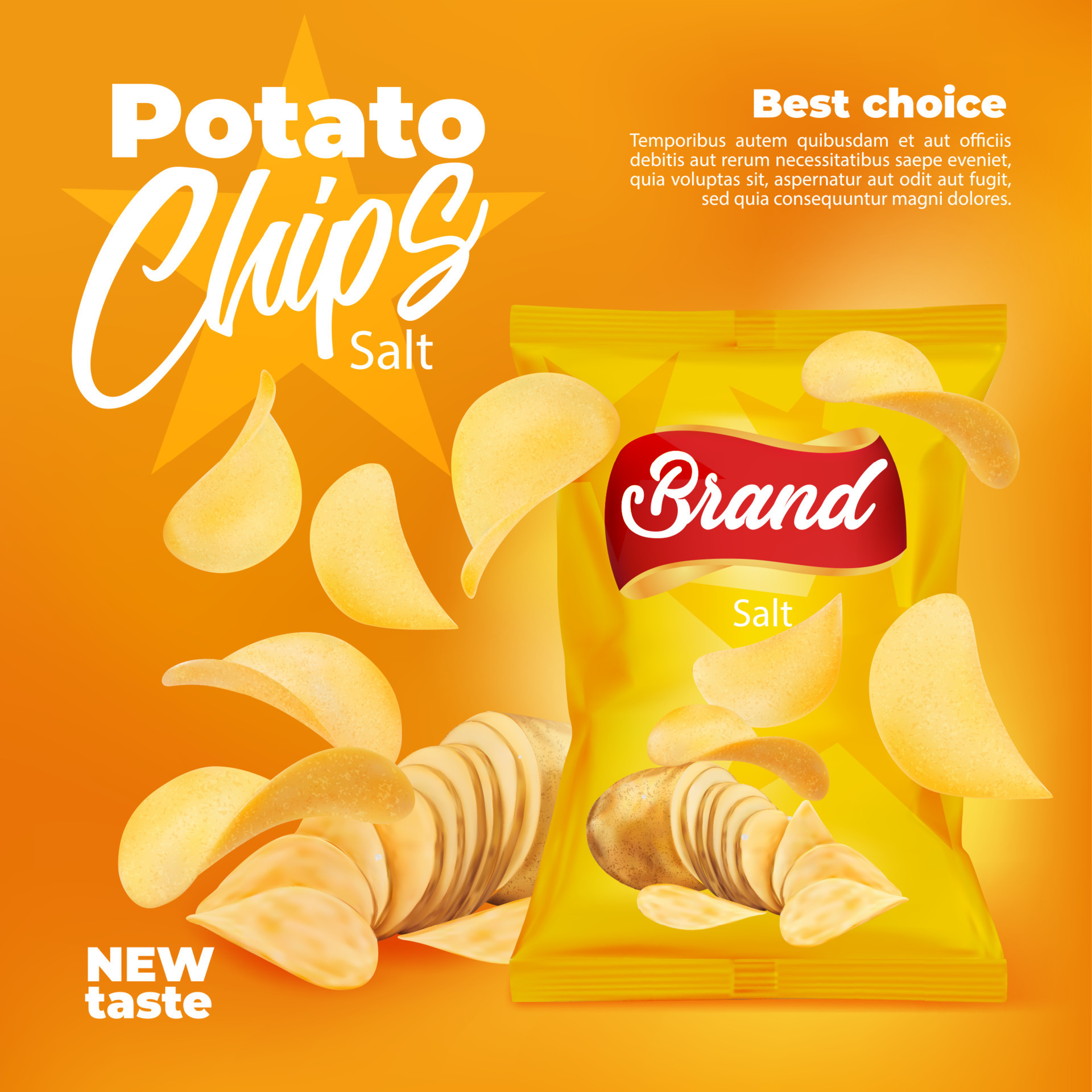 Realistic potato chips snack food package banner 10876736 Vector Art at