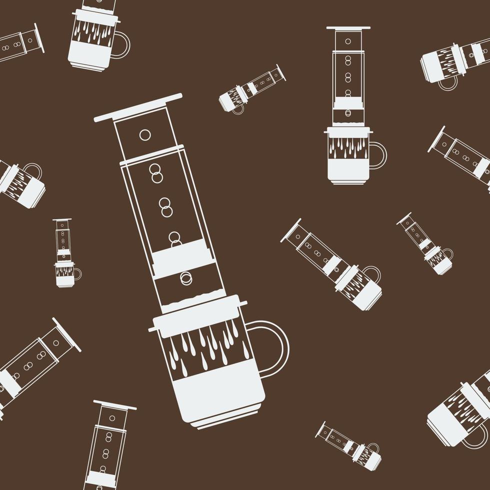 Editable Aeropress Manual Brewing Coffee Maker Vector Illustration in Flat Monochrome Style as Seamless Pattern for Creating Background of Cafe Related Purposes