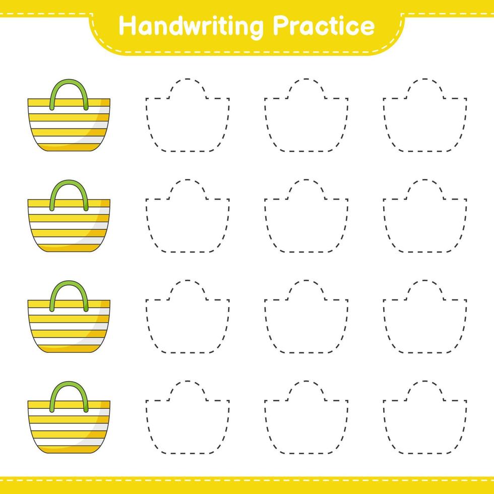 Handwriting practice. Tracing lines of Beach Bag. Educational children game, printable worksheet, vector illustration