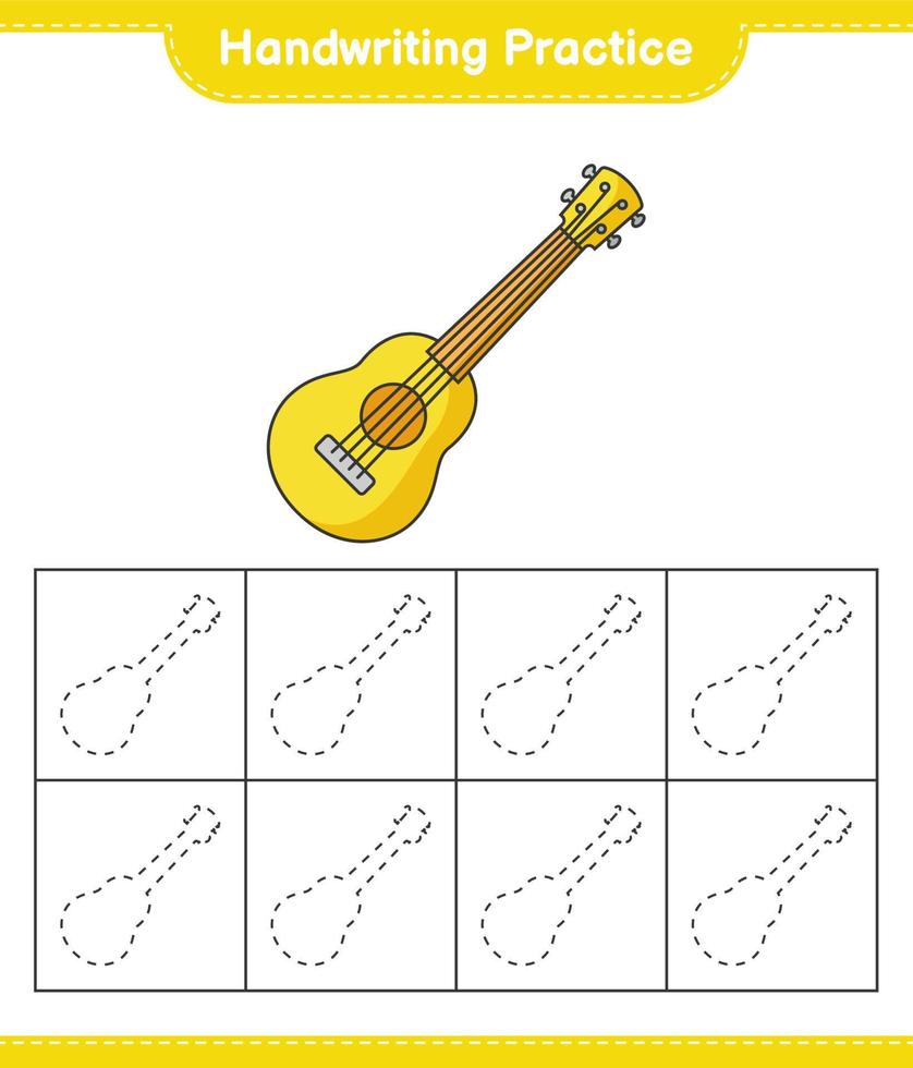 práctica de escritura a mano. trazando líneas de ukelele. juego educativo para niños, hoja de cálculo imprimible, ilustración vectorial vector