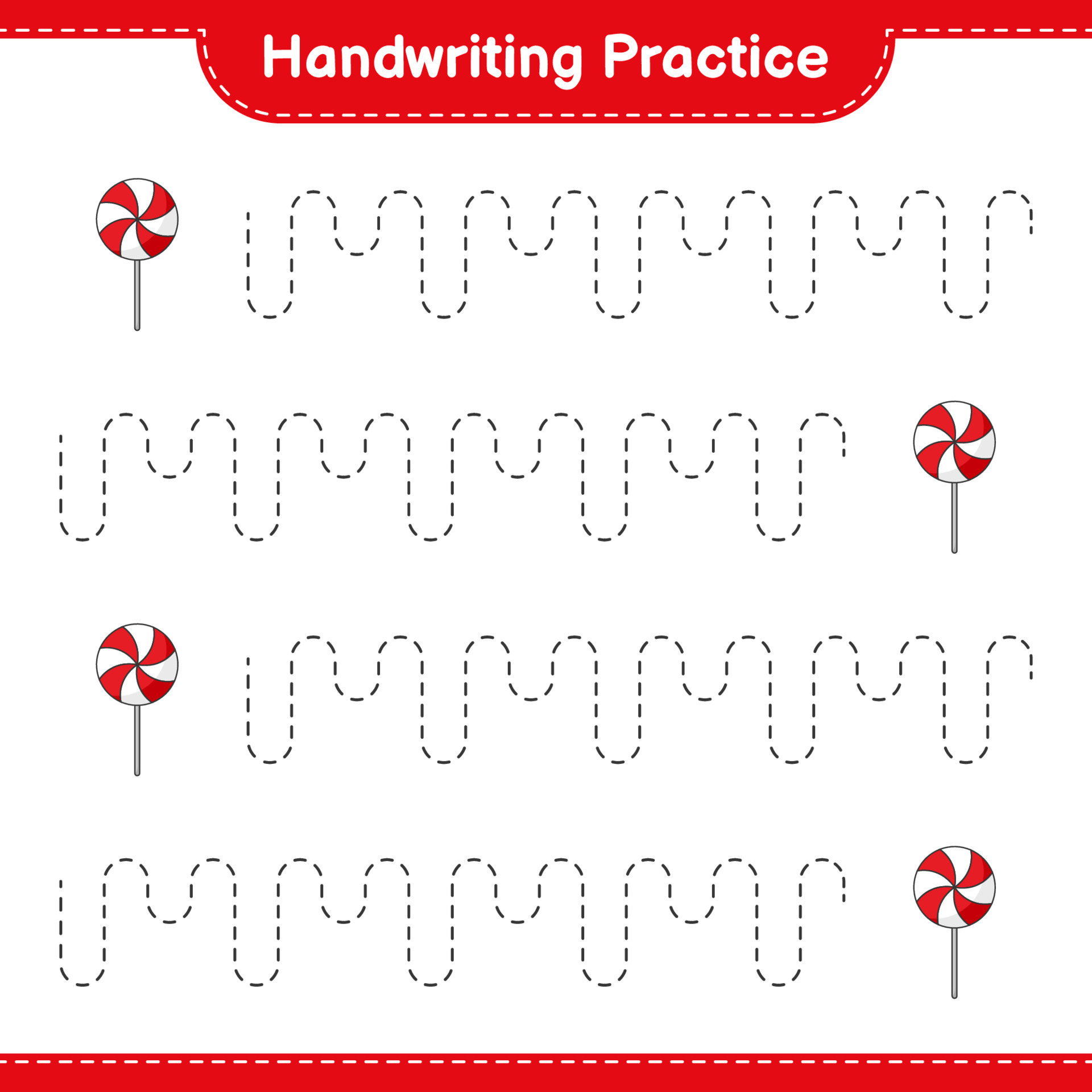Handwriting practice. Tracing lines of Candy Educational children game