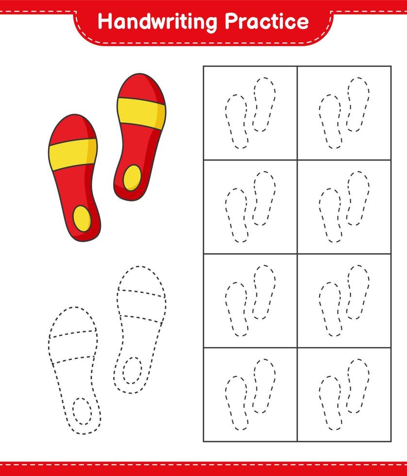 Handwriting practice. Tracing lines of Flip Flop. Educational children game, printable worksheet, vector illustration