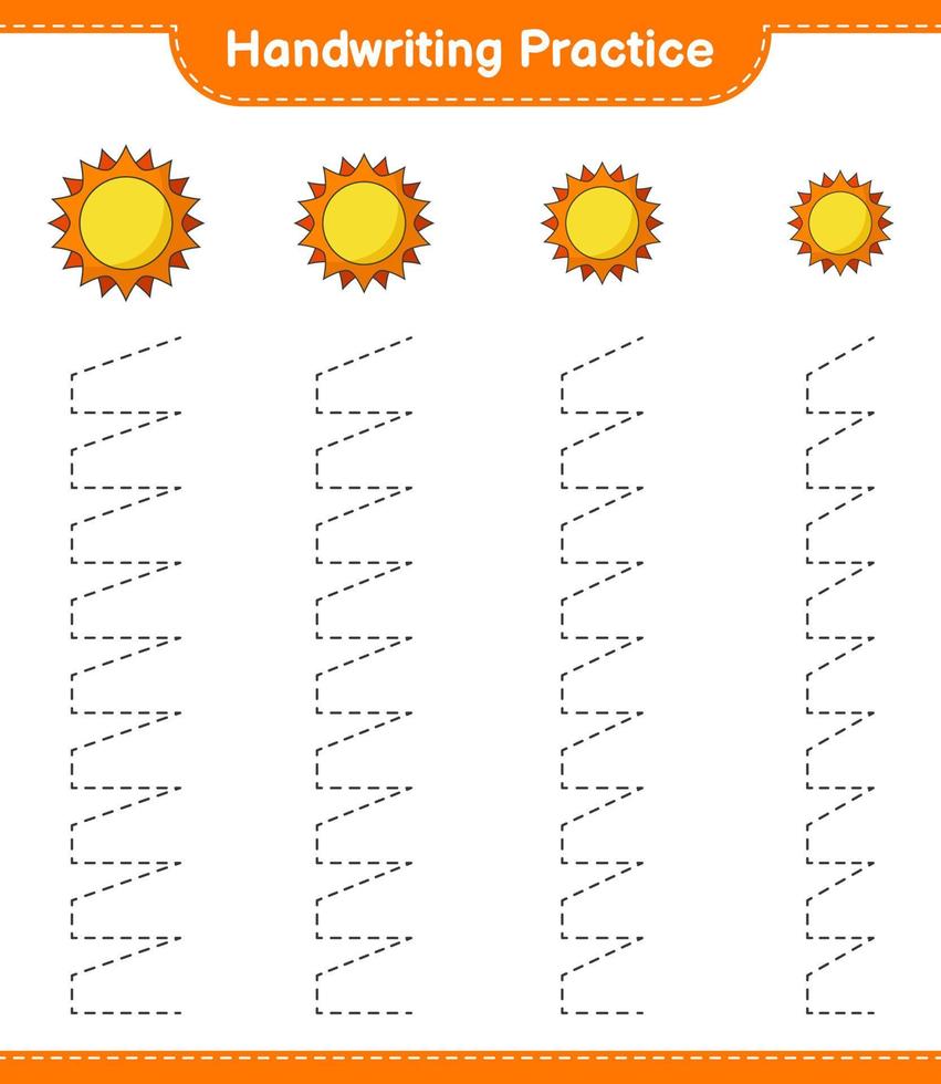 Handwriting practice. Tracing lines of Sun. Educational children game
