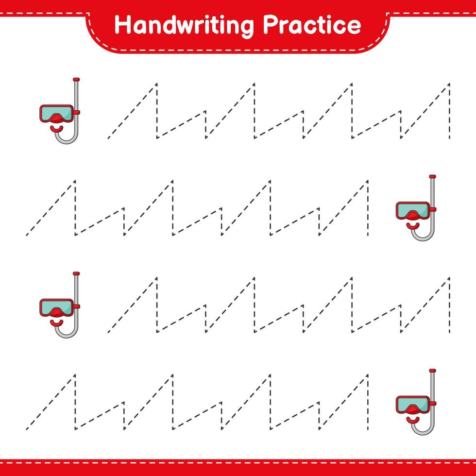 Handwriting practice. Tracing lines of Scuba Diving Mask. Educational children game, printable worksheet, vector illustration