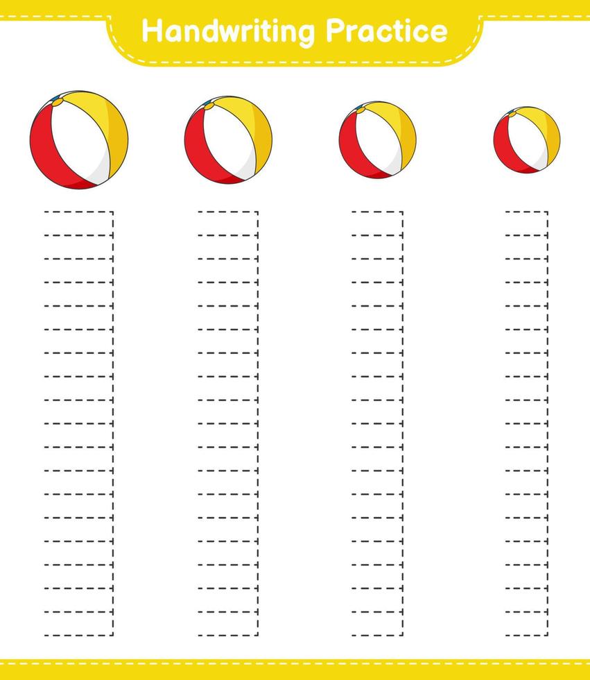 Handwriting practice. Tracing lines of Beach Ball. Educational children game, printable worksheet, vector illustration