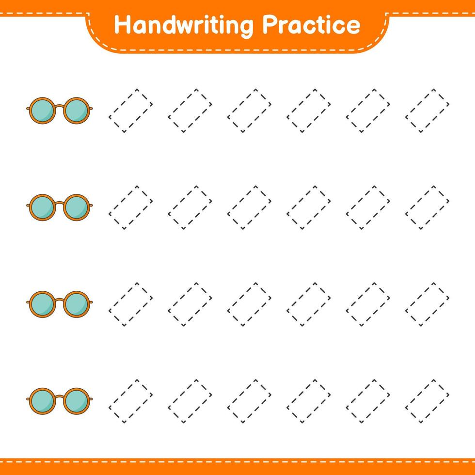 práctica de escritura a mano. trazando líneas de gafas de sol. juego educativo para niños, hoja de cálculo imprimible, ilustración vectorial vector