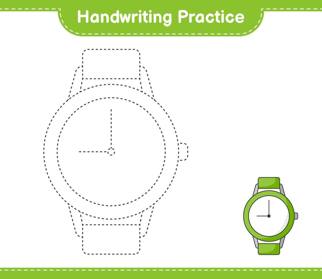 Handwriting practice. Tracing lines of Watches. Educational children game, printable worksheet, vector illustration