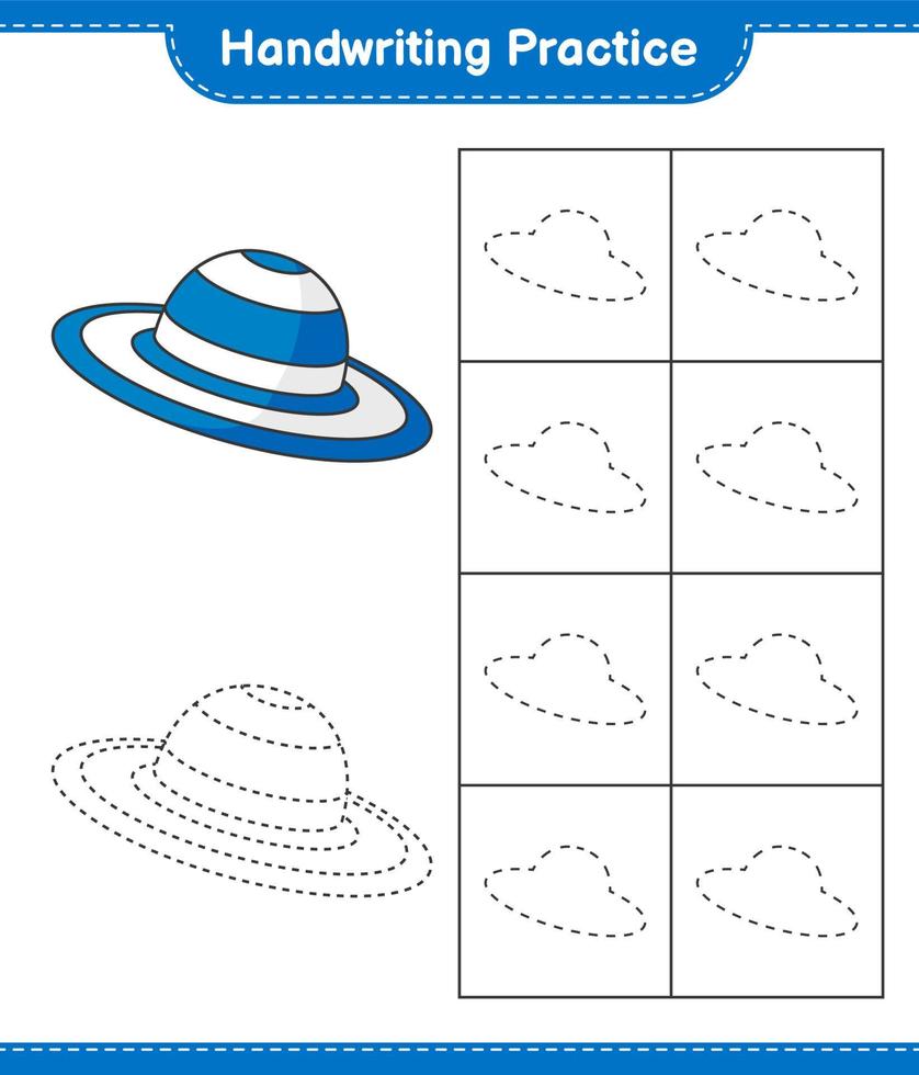 Handwriting practice. Tracing lines of Summer Hat. Educational children game, printable worksheet, vector illustration