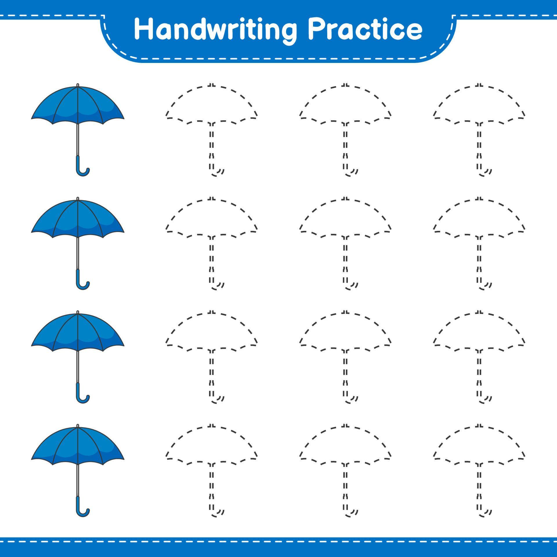 Handwriting practice. Tracing lines of Umbrella. Educational children