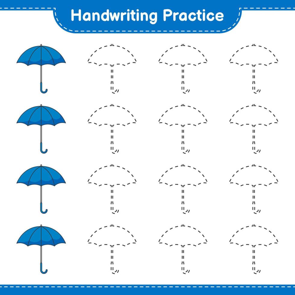Handwriting practice. Tracing lines of Umbrella. Educational children