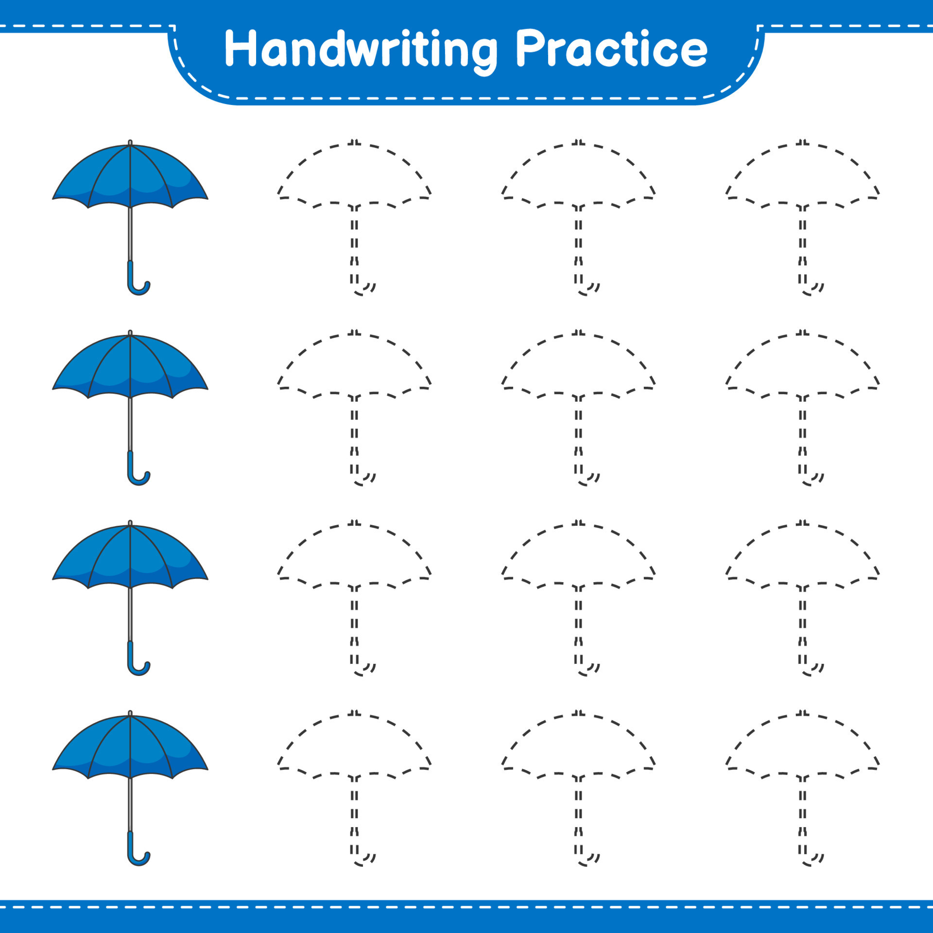 Handwriting practice. Tracing lines of Umbrella. Educational children