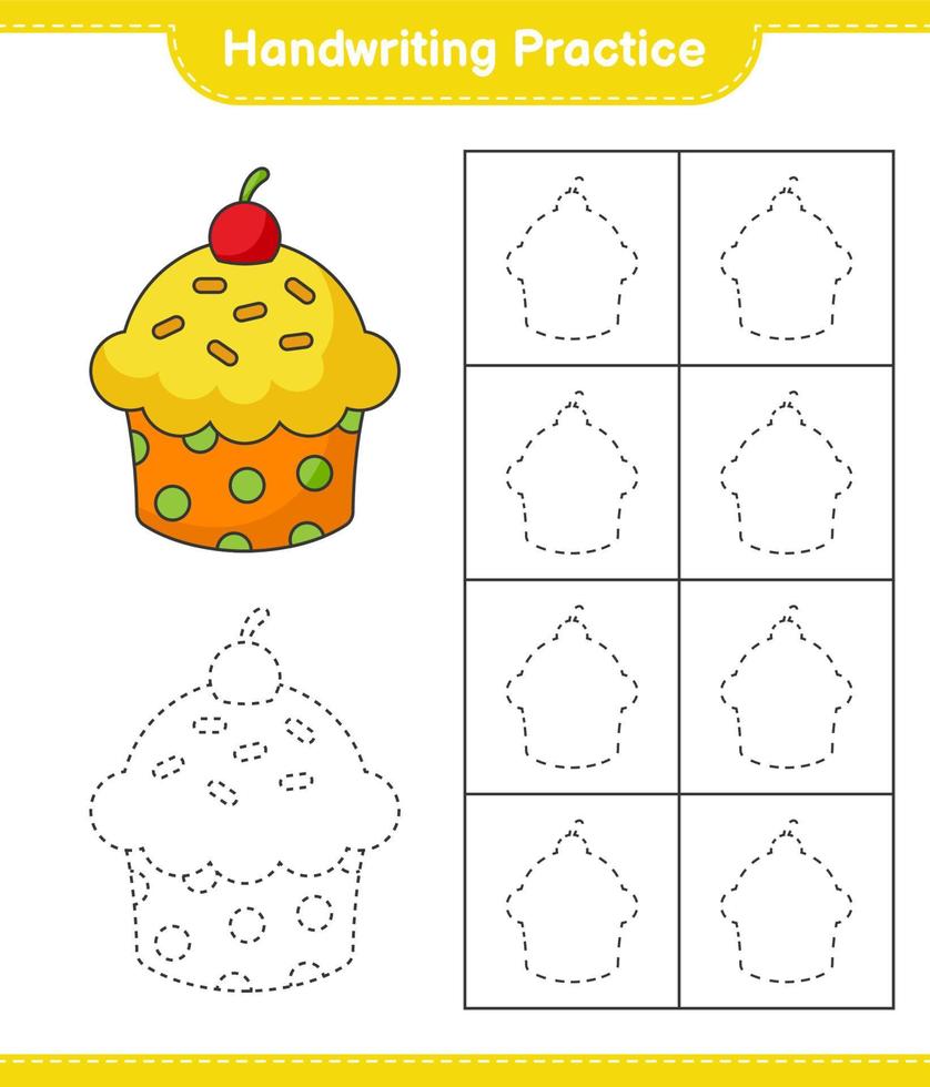 práctica de escritura a mano. trazando líneas de pastel de taza. juego educativo para niños, hoja de cálculo imprimible, ilustración vectorial vector