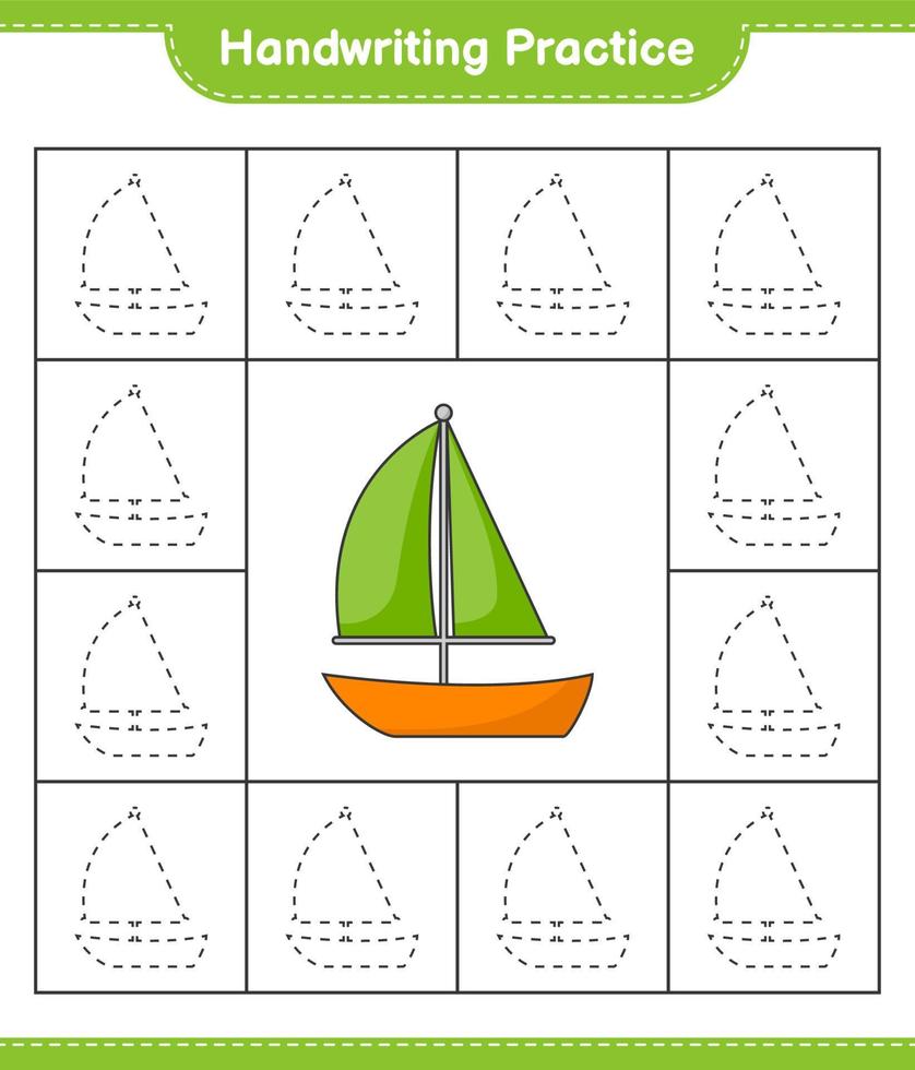 Handwriting practice. Tracing lines of Sailboat. Educational children game, printable worksheet, vector illustration