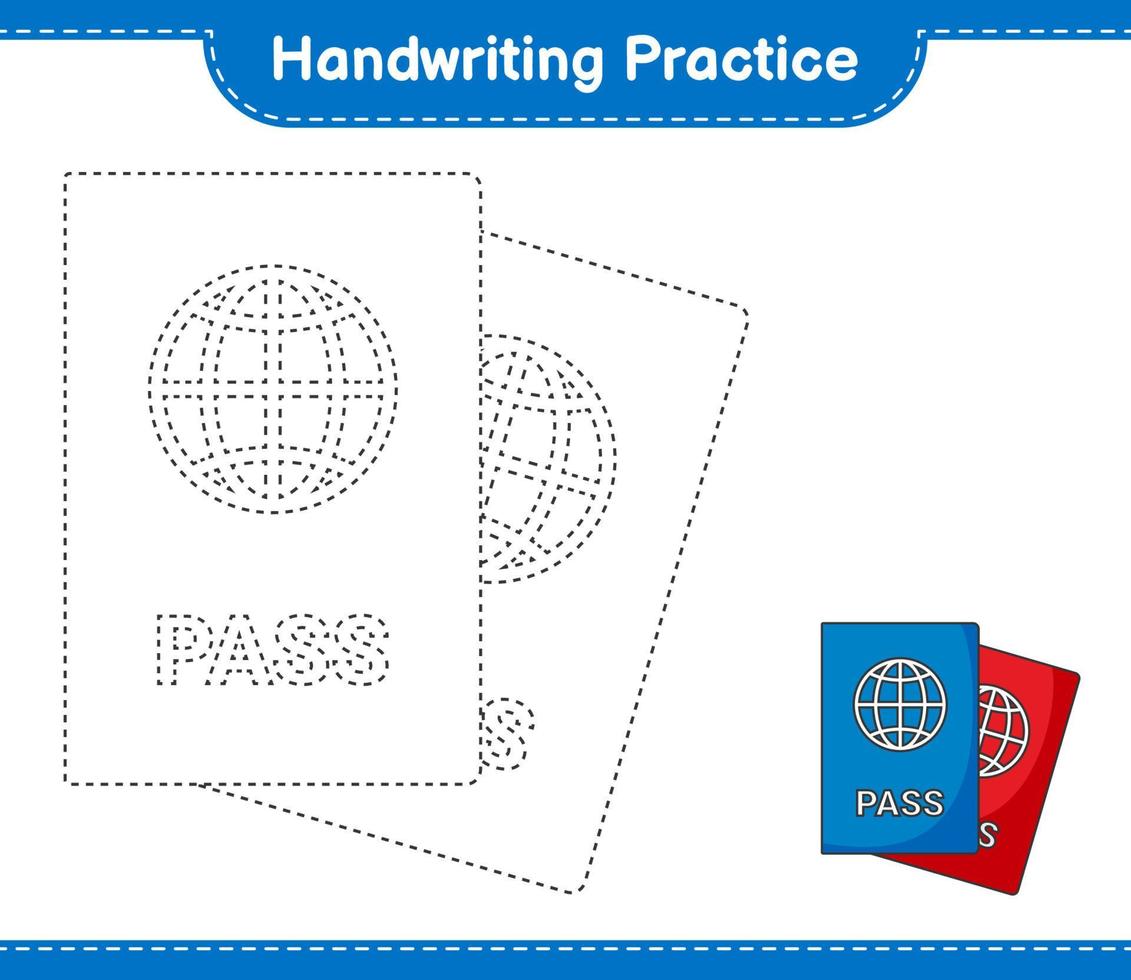 Handwriting practice. Tracing lines of Passport. Educational children game, printable worksheet, vector illustration