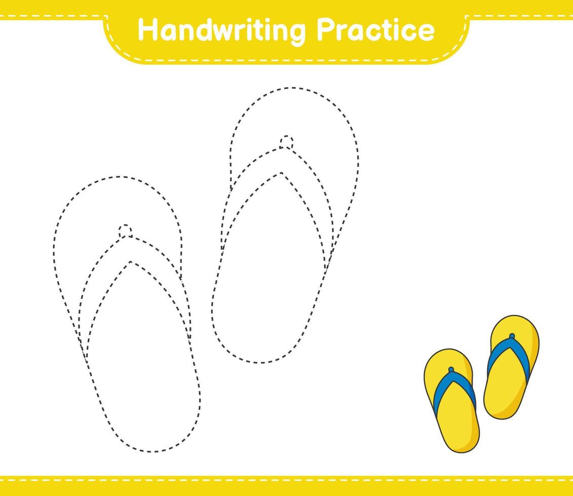 Handwriting practice. Tracing lines of Flip Flop. Educational children game, printable worksheet, vector illustration