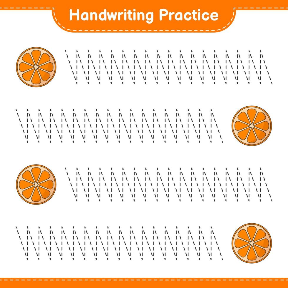 Handwriting practice. Tracing lines of Orange. Educational children game, printable worksheet, vector illustration
