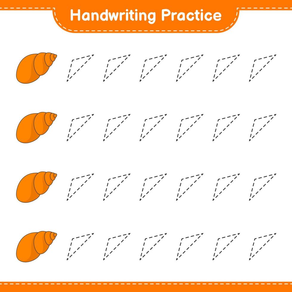 Handwriting practice. Tracing lines of Sea Shells. Educational children game, printable worksheet, vector illustration