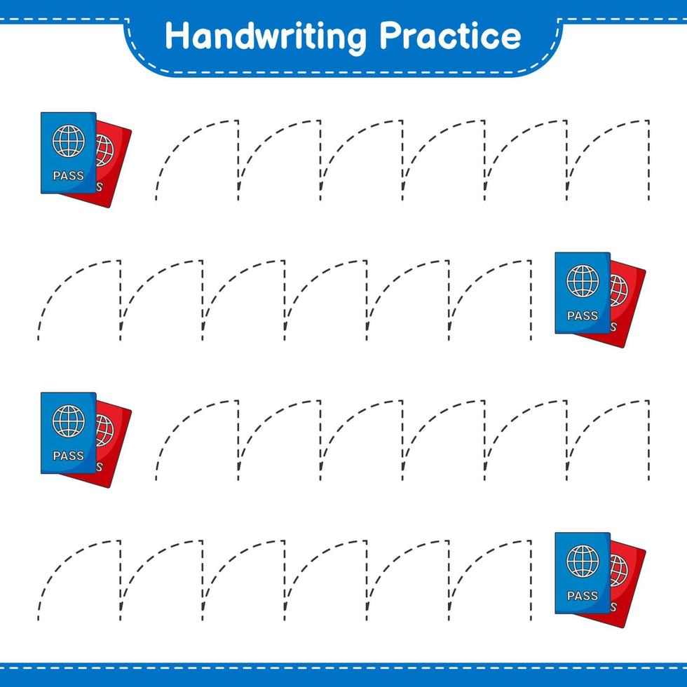 Handwriting practice. Tracing lines of Passport. Educational children game, printable worksheet, vector illustration
