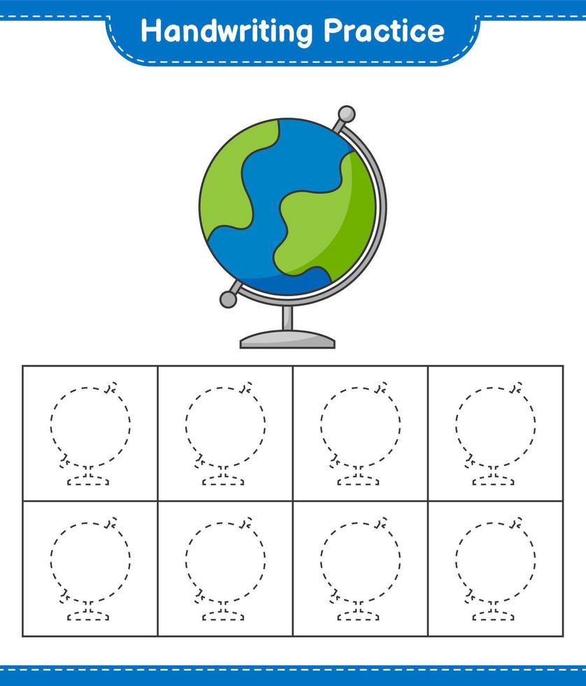 Handwriting practice. Tracing lines of Globe. Educational children game, printable worksheet, vector illustration