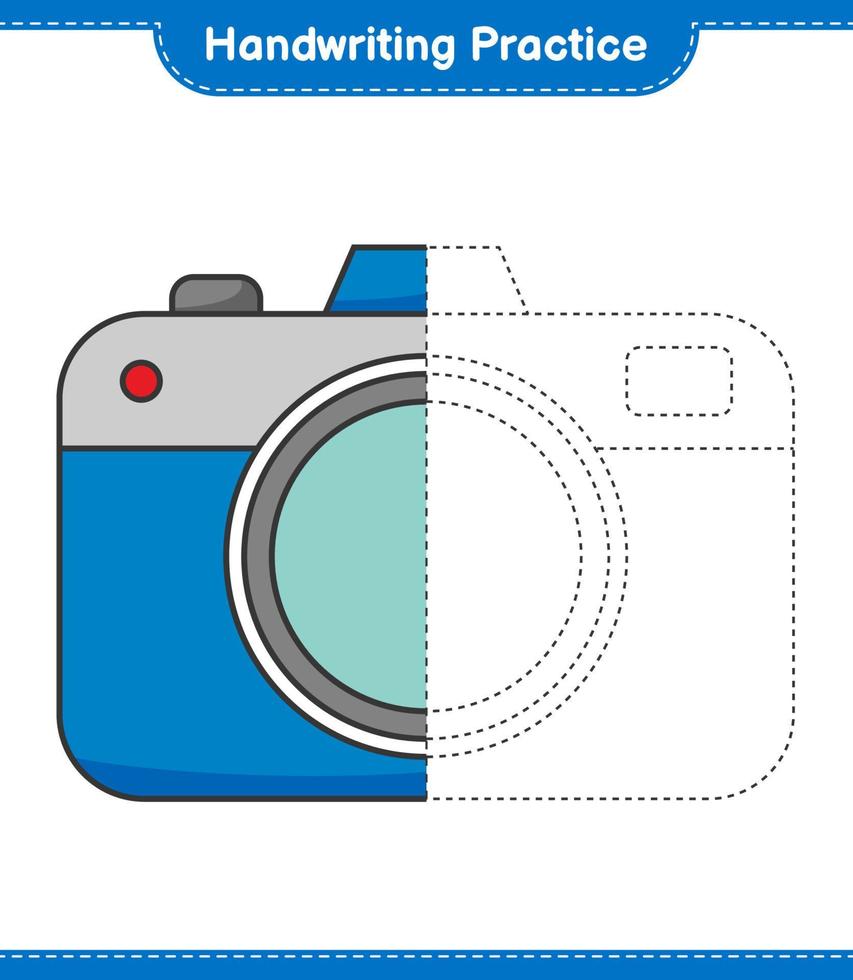 Handwriting practice. Tracing lines of Camera. Educational children game, printable worksheet, vector illustration