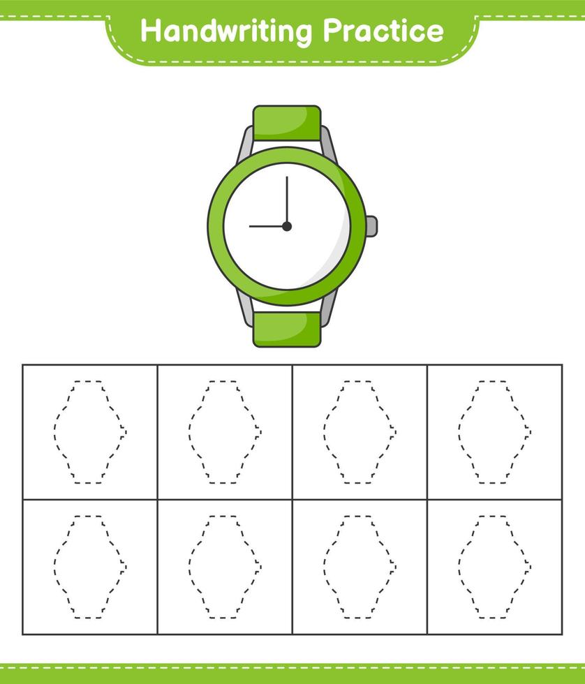 Handwriting practice. Tracing lines of Watches. Educational children game, printable worksheet, vector illustration