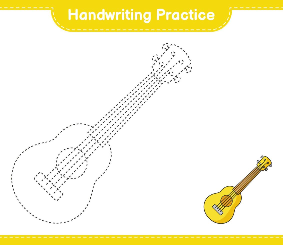 práctica de escritura a mano. trazando líneas de ukelele. juego educativo para niños, hoja de cálculo imprimible, ilustración vectorial vector