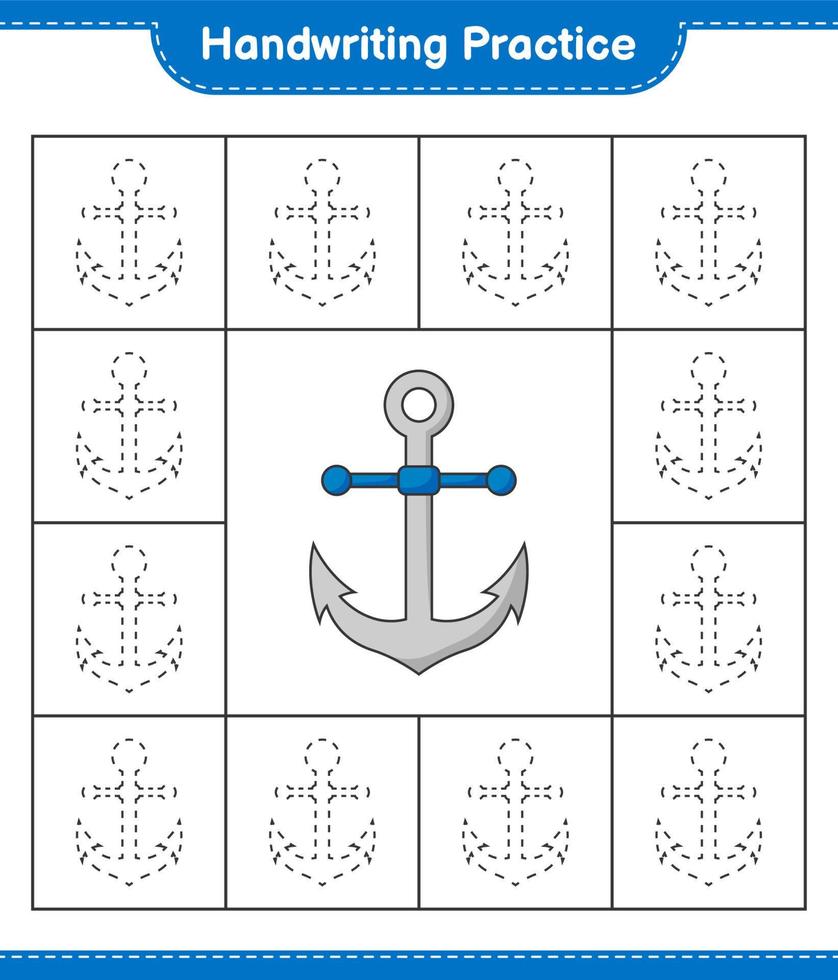 Handwriting practice. Tracing lines of Anchor. Educational children game, printable worksheet, vector illustration