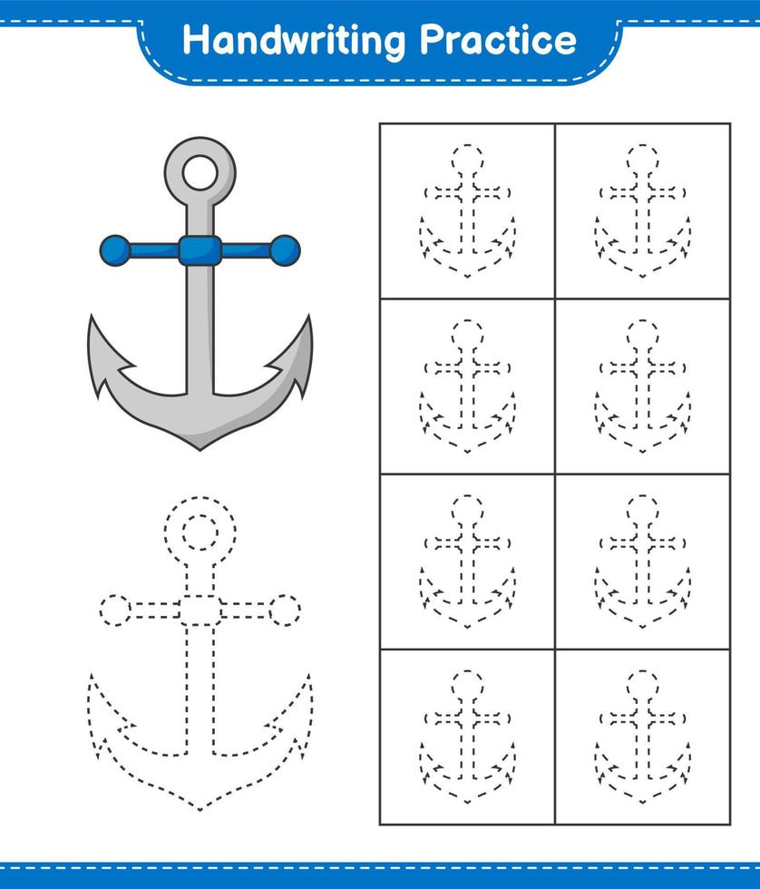 Handwriting practice. Tracing lines of Anchor. Educational children game, printable worksheet, vector illustration