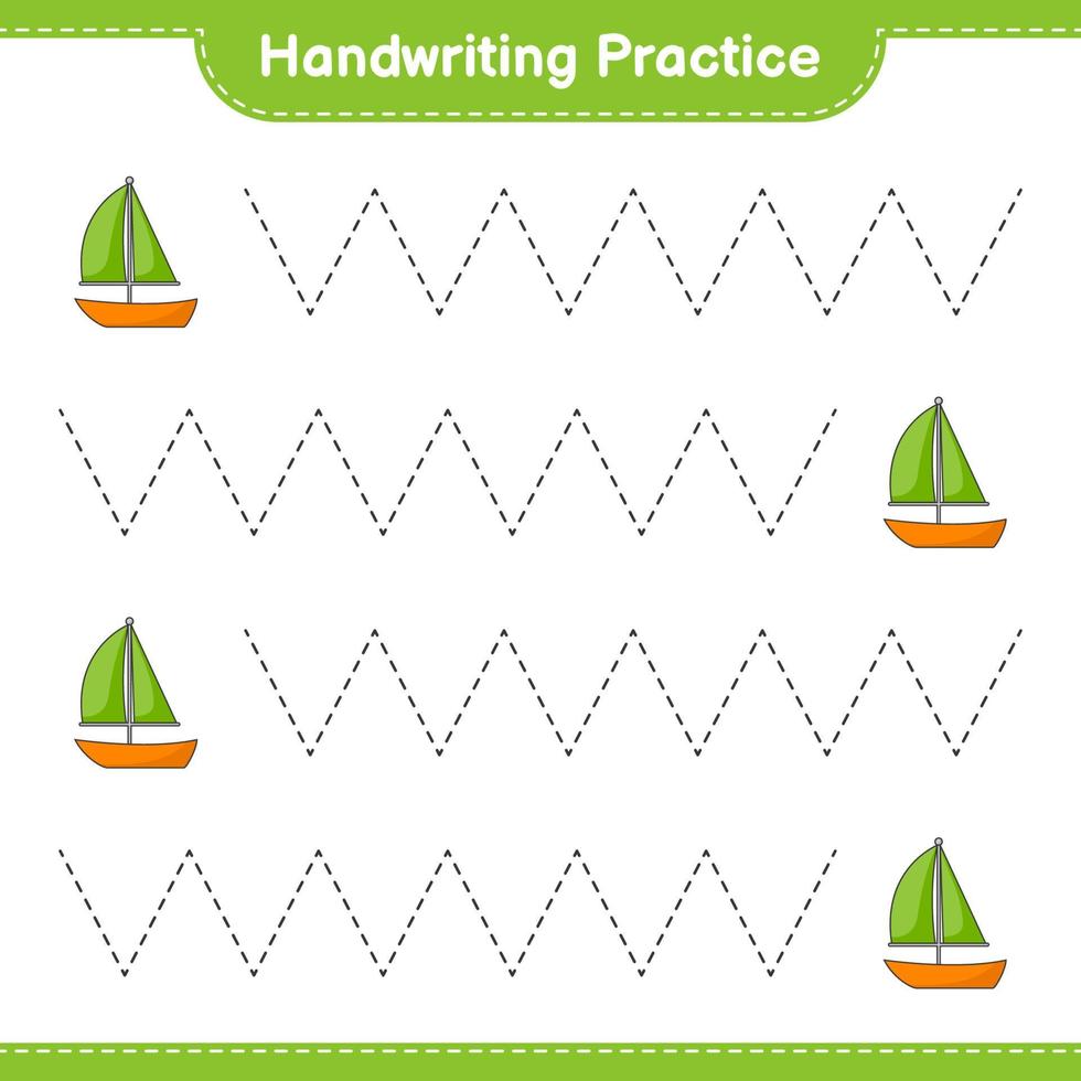 Handwriting practice. Tracing lines of Sailboat. Educational children game, printable worksheet, vector illustration