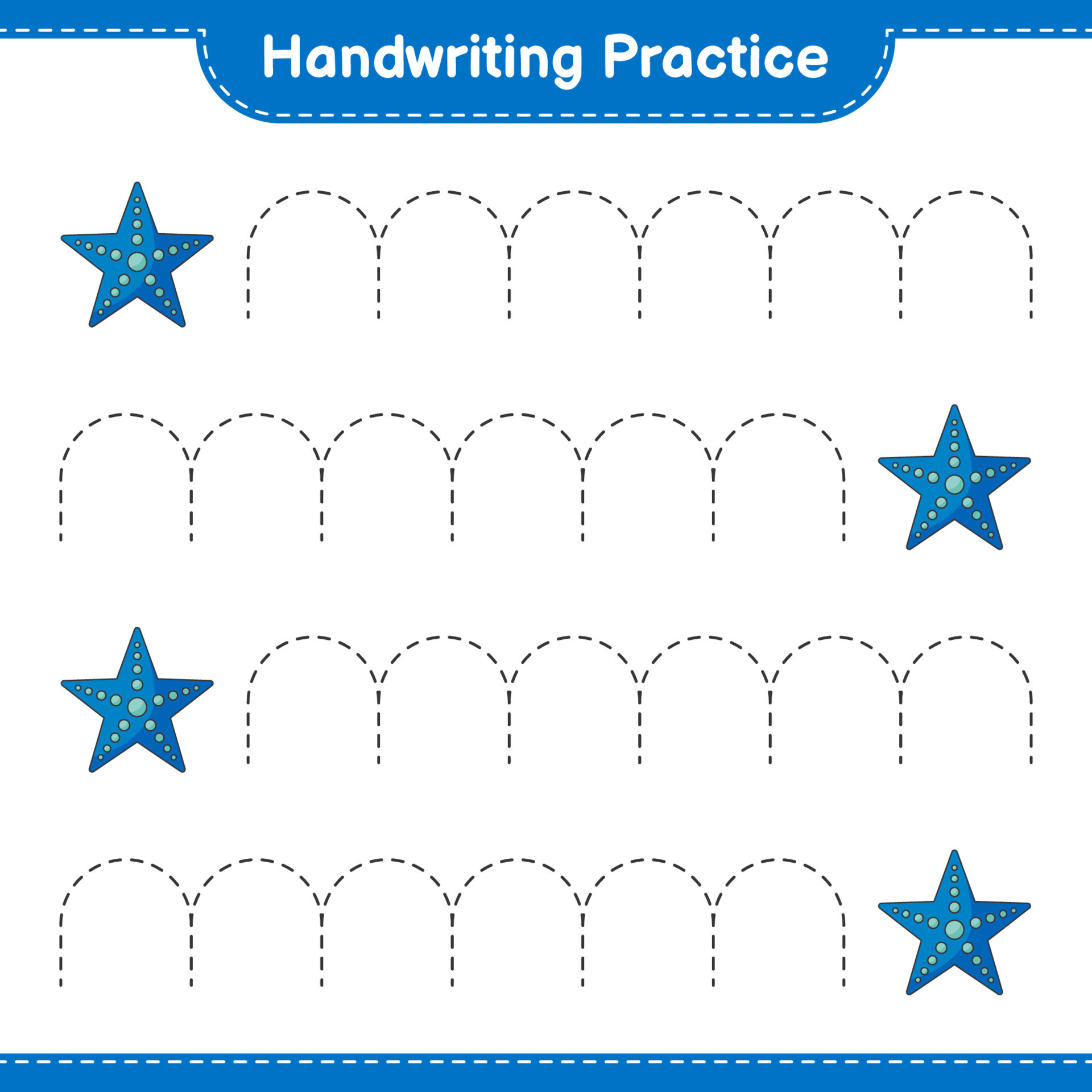 Handwriting practice. Tracing lines of Starfish. Educational children