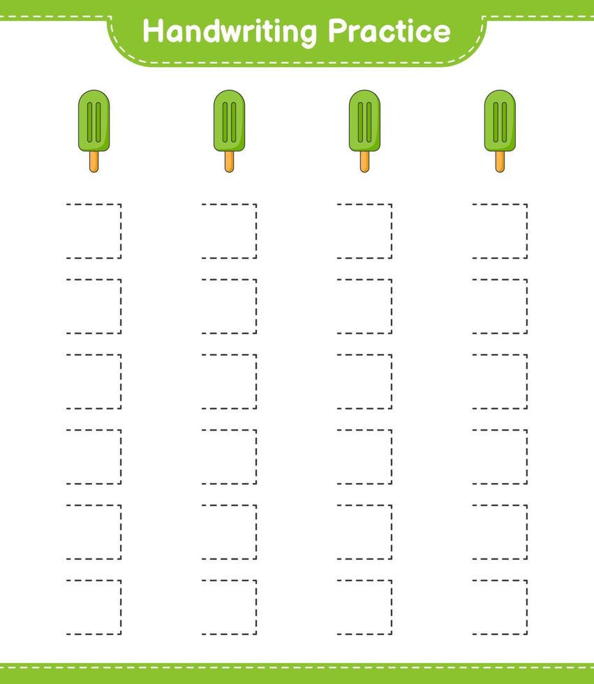 práctica de escritura a mano. trazando líneas de helado. juego educativo para niños, hoja de cálculo imprimible, ilustración vectorial vector