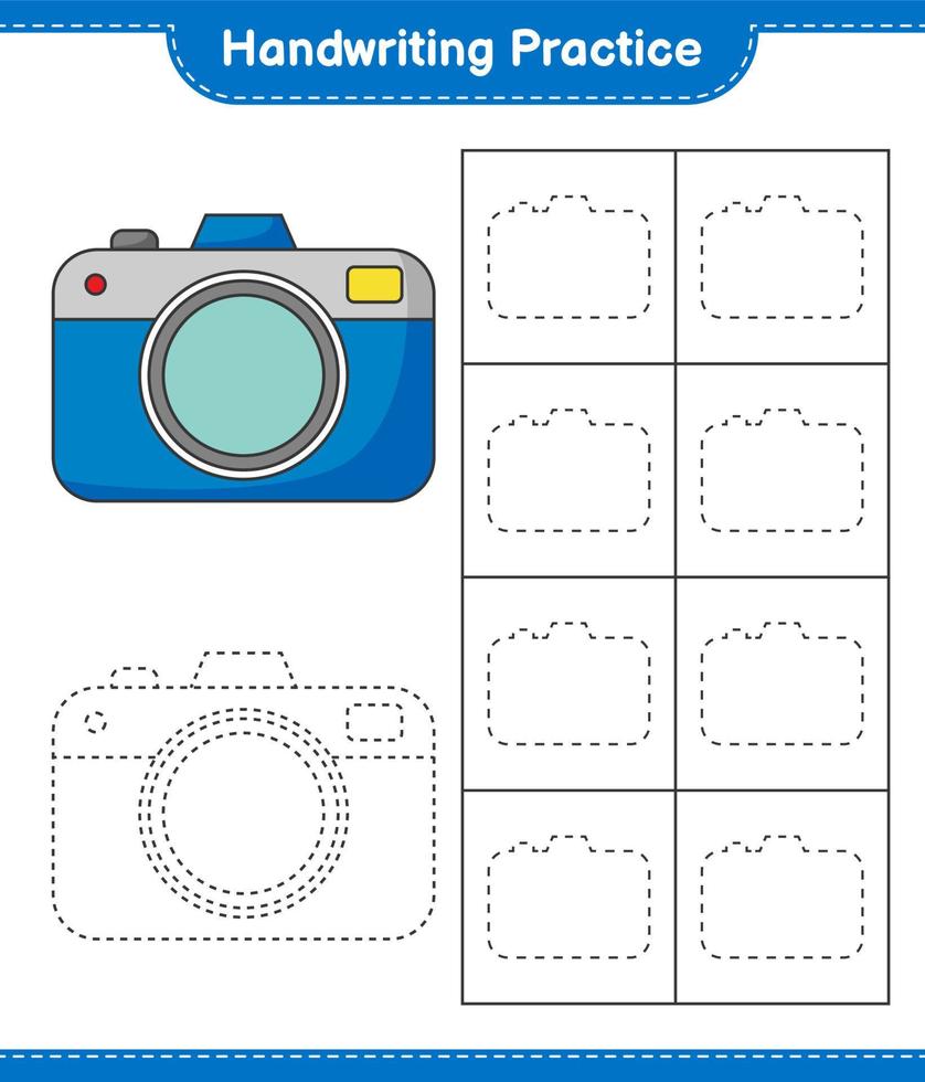 Handwriting practice. Tracing lines of Camera. Educational children game, printable worksheet, vector illustration