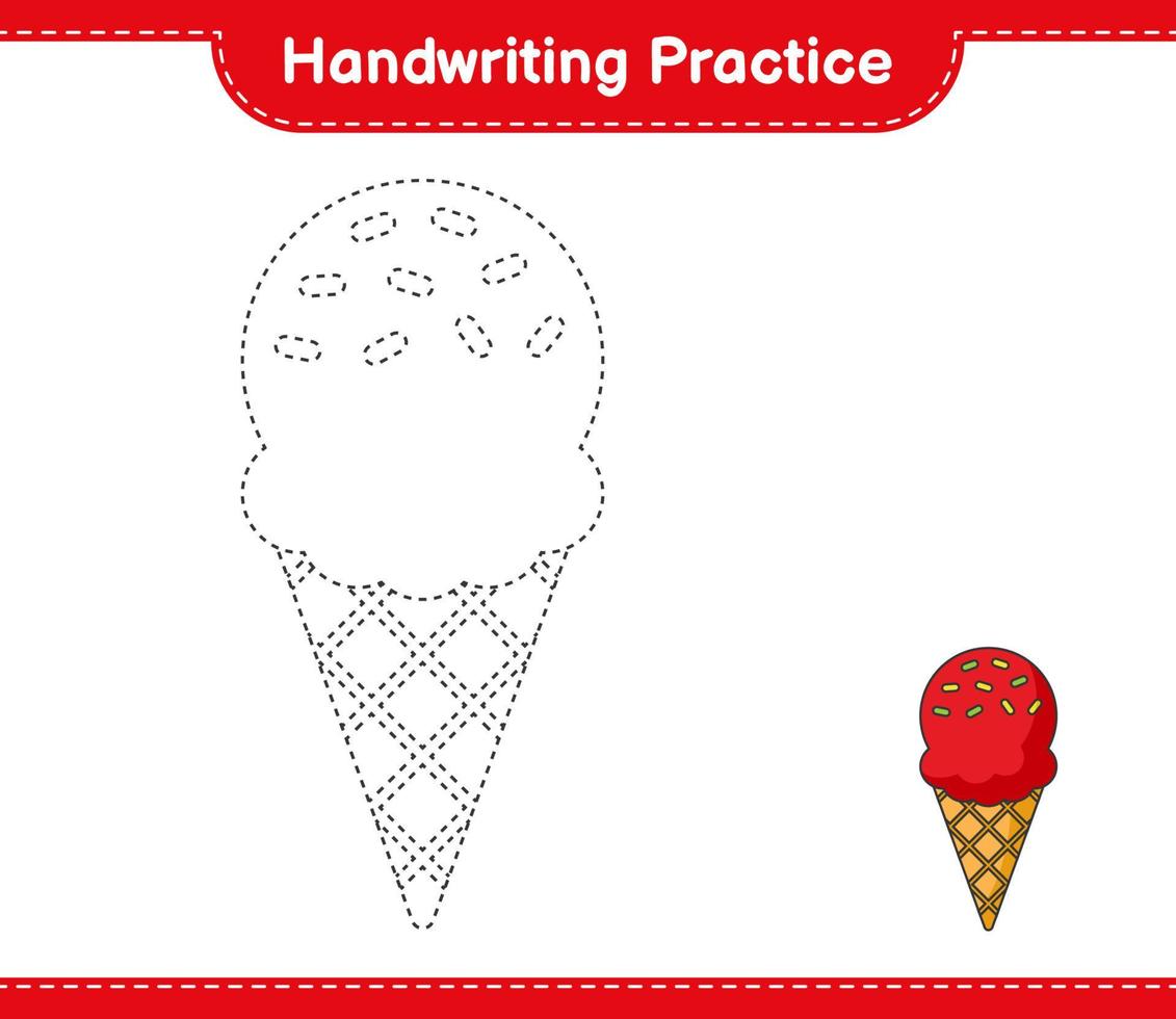 Handwriting practice. Tracing lines of Ice Cream. Educational children game, printable worksheet, vector illustration