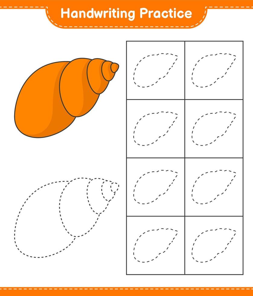 Handwriting practice. Tracing lines of Sea Shells. Educational children game, printable worksheet, vector illustration