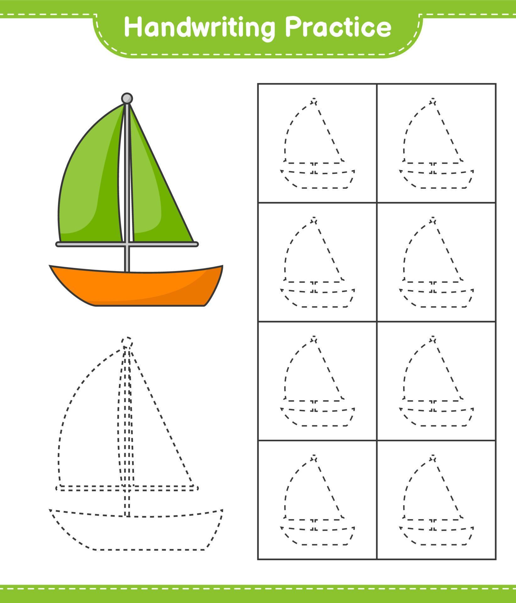 Handwriting practice. Tracing lines of Sailboat. Educational children