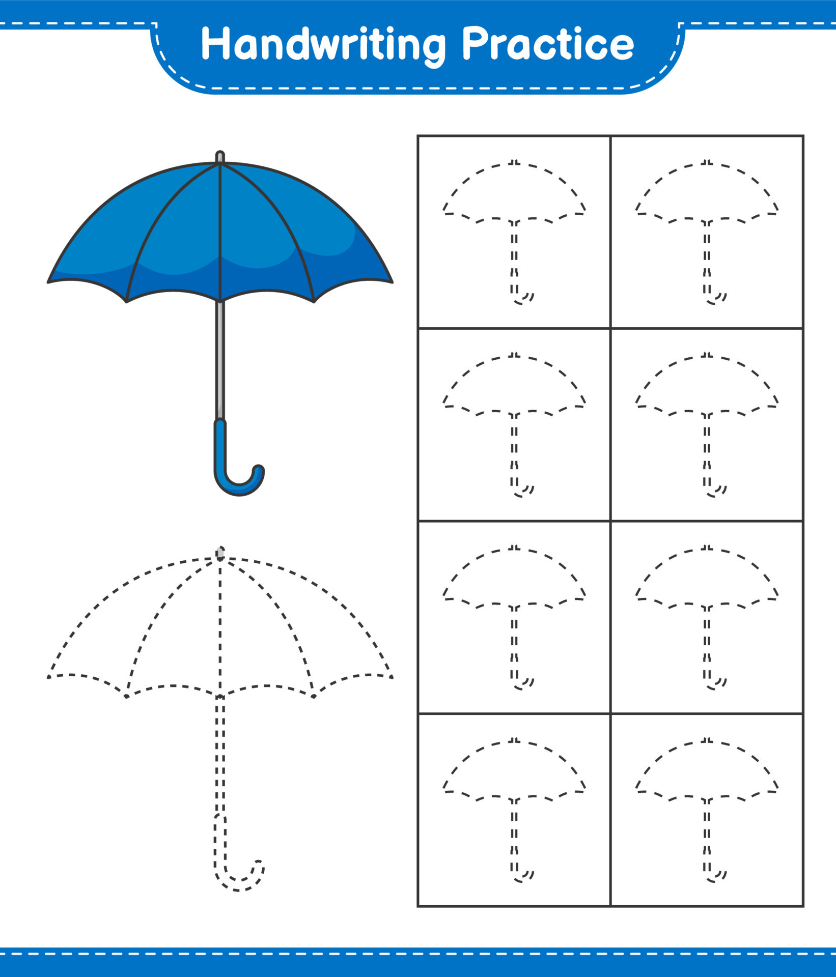 Handwriting practice. Tracing lines of Umbrella. Educational children