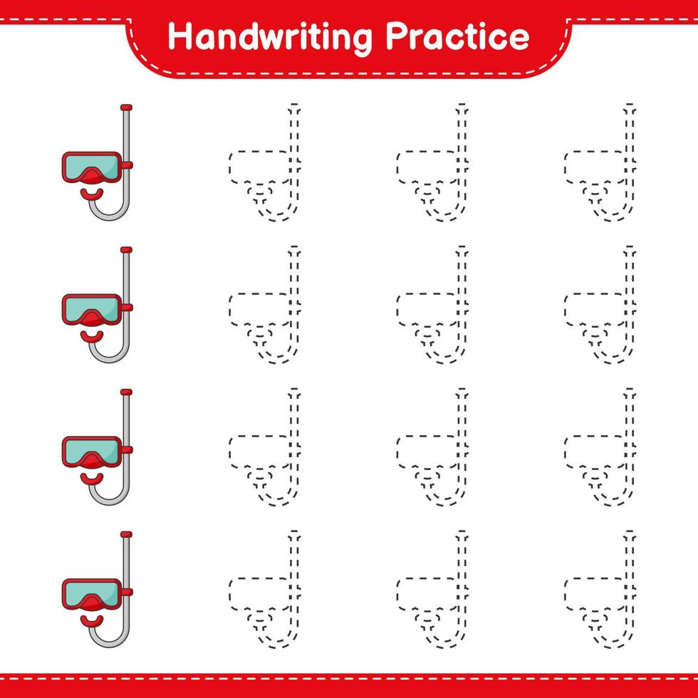 Handwriting practice. Tracing lines of Scuba Diving Mask. Educational children game, printable worksheet, vector illustration