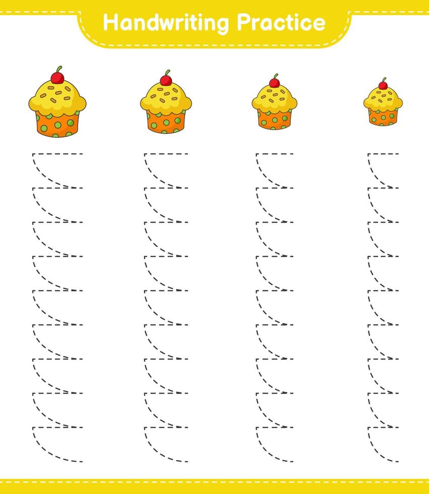 Handwriting practice. Tracing lines of Cup Cake. Educational children game, printable worksheet, vector illustration