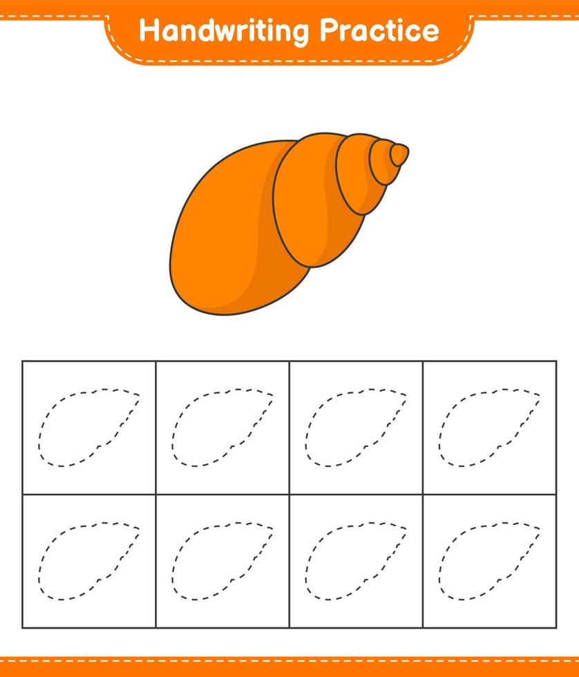 Handwriting practice. Tracing lines of Sea Shells. Educational children game, printable worksheet, vector illustration