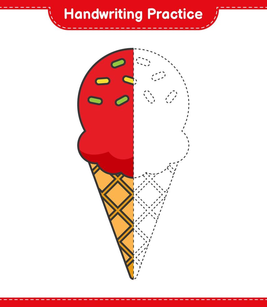 práctica de escritura a mano. trazando líneas de helado. juego educativo para niños, hoja de cálculo imprimible, ilustración vectorial vector