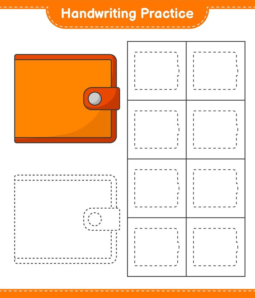 Handwriting practice. Tracing lines of Wallet. Educational children game, printable worksheet, vector illustration