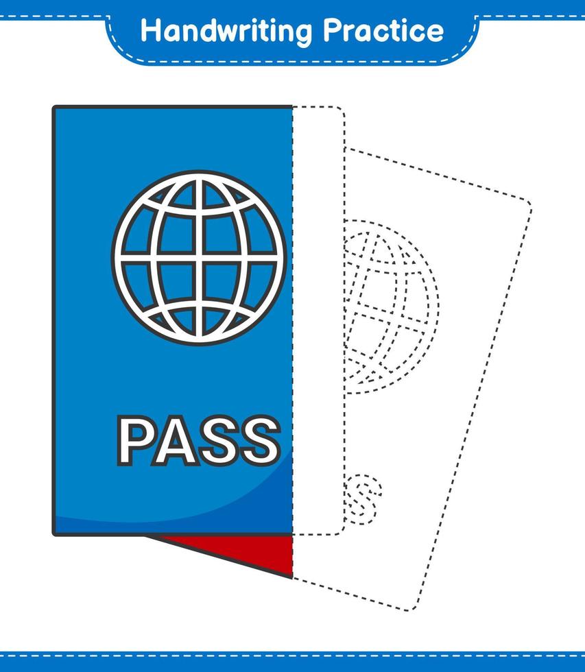 Handwriting practice. Tracing lines of Passport. Educational children game, printable worksheet, vector illustration