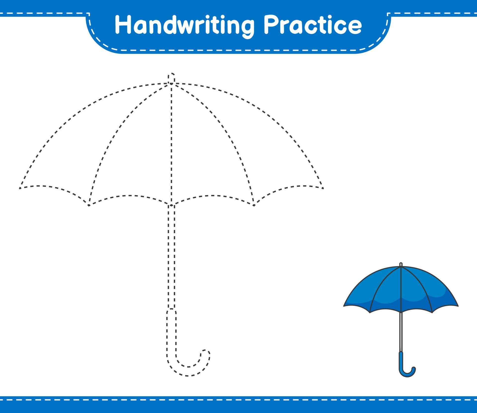 Handwriting practice. Tracing lines of Umbrella. Educational children