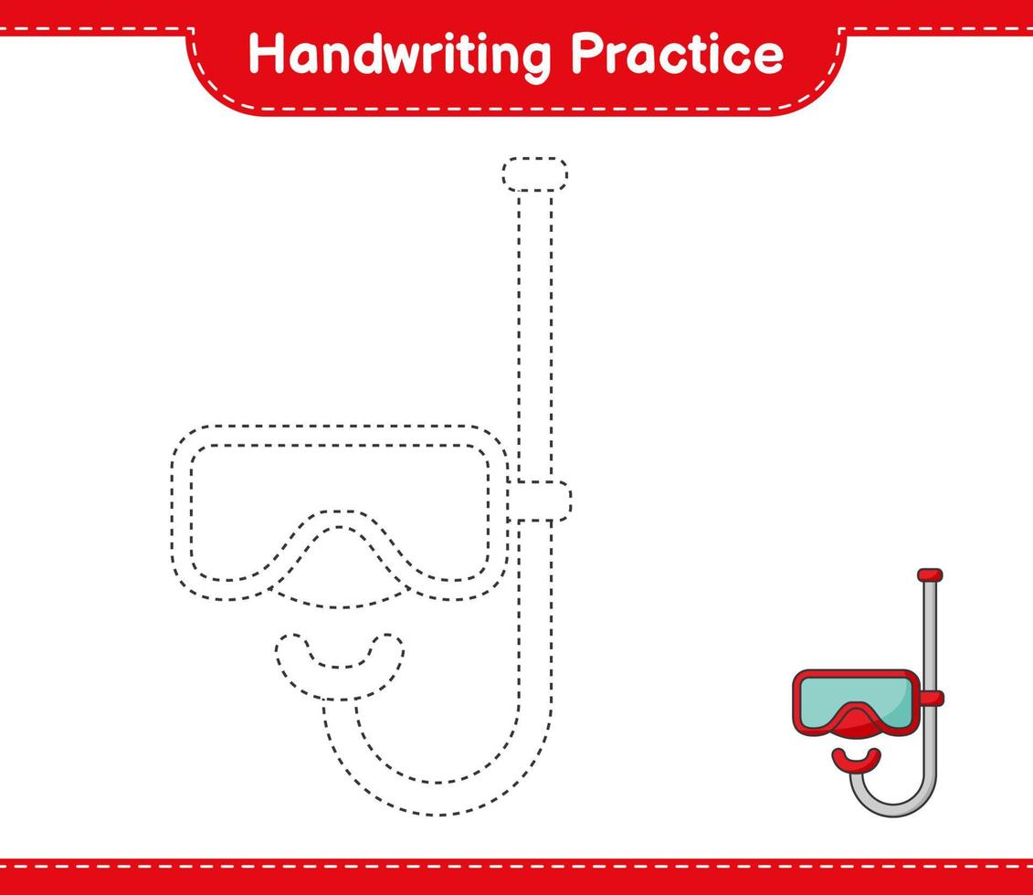 Handwriting practice. Tracing lines of Scuba Diving Mask. Educational children game, printable worksheet, vector illustration