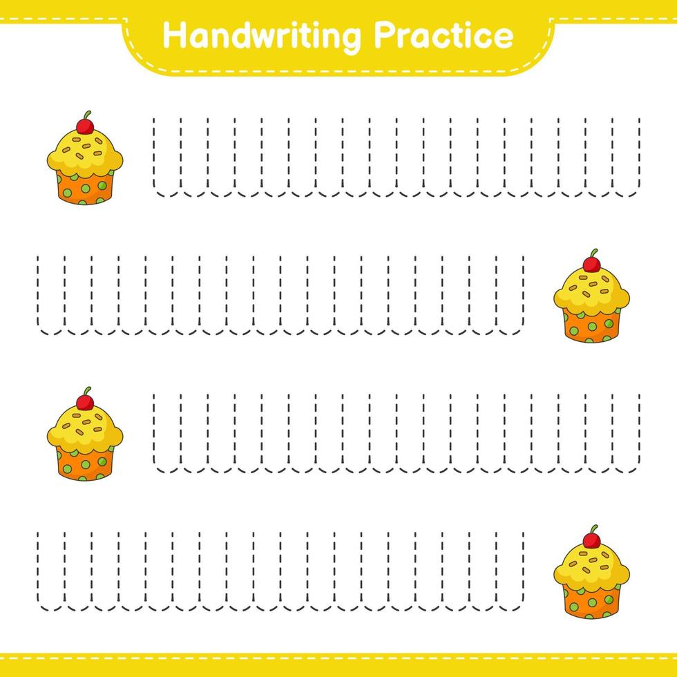 Handwriting practice. Tracing lines of Cup Cake. Educational children game, printable worksheet, vector illustration