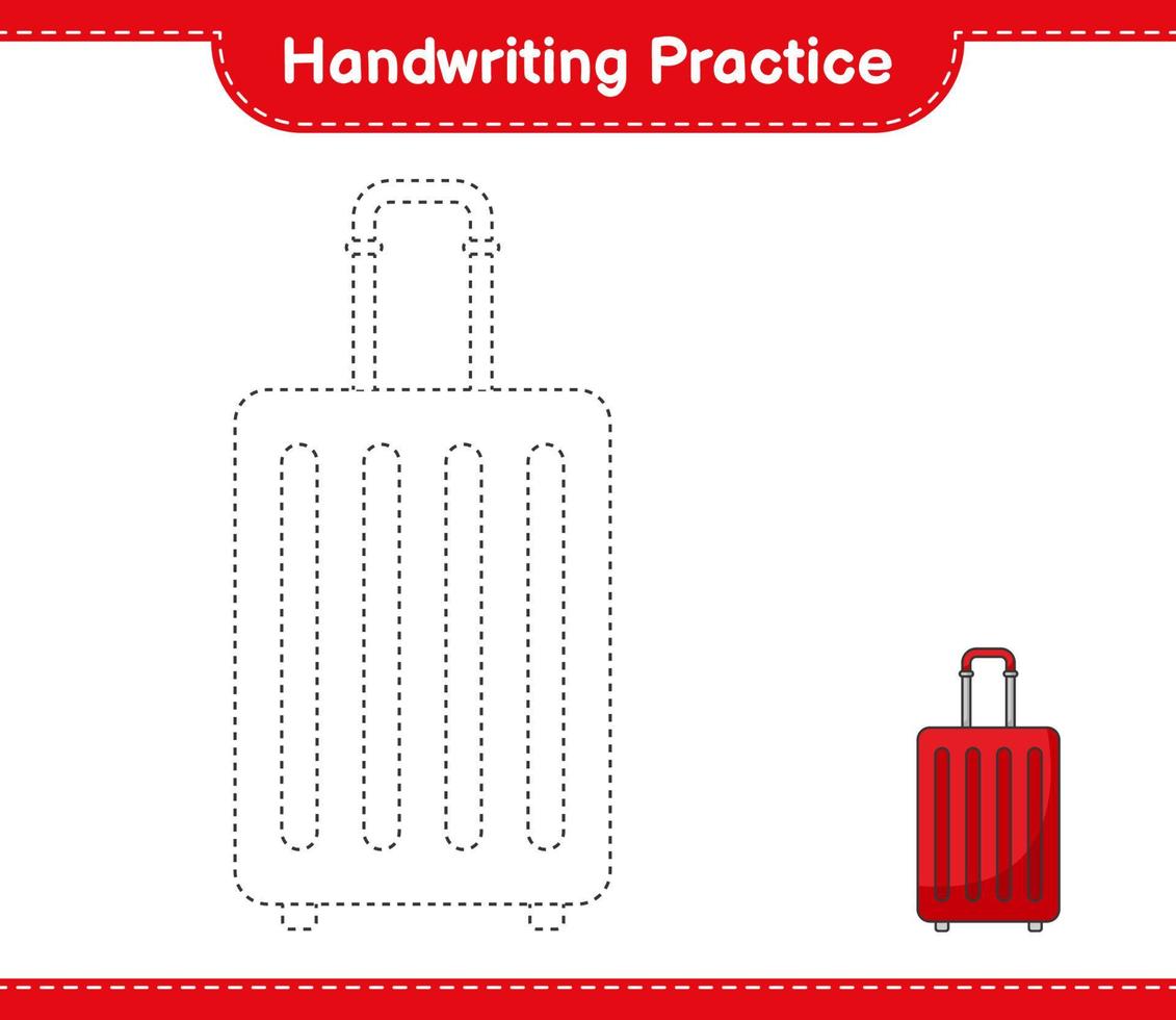 Handwriting practice. Tracing lines of Travel Bag. Educational children game, printable worksheet, vector illustration